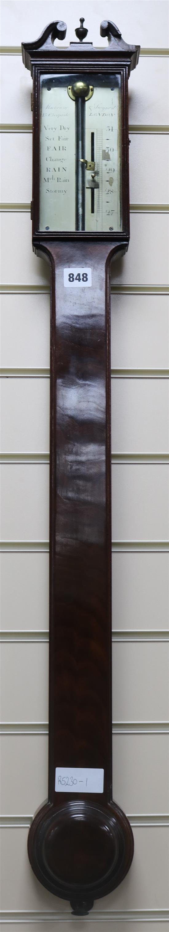 A mahogany stick barometer by Mackenzie Swygurt London W.14cm